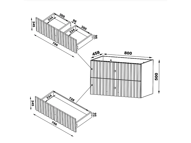 Ensemble de salle de bain en cachemire 80 cm Meuble avec lavabo Façades rainurées Aqua