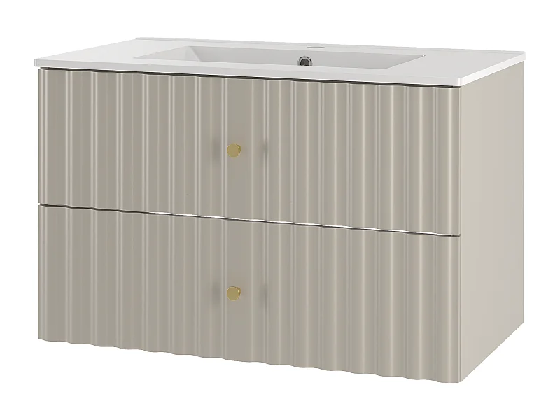 Ensemble de salle de bain en cachemire 80 cm Meuble avec lavabo Façades rainurées Aqua