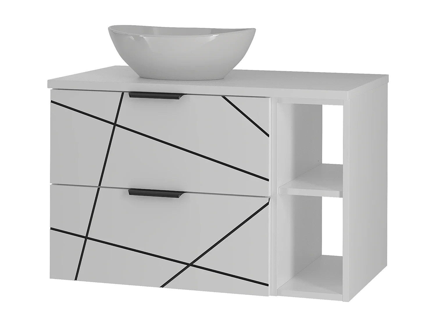 Zestaw Łazienkowy 80cm Szafka z Blatem Regał Umywalka Biały Mat Wood