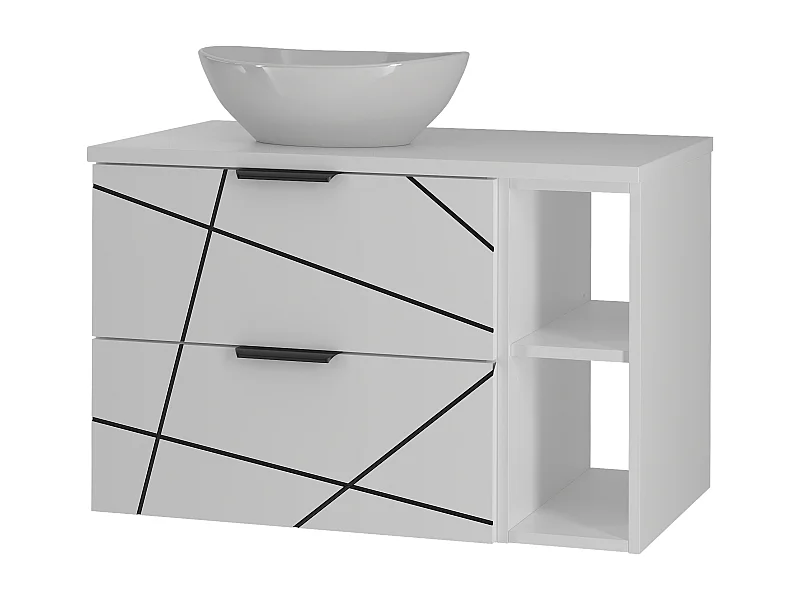 Zestaw Łazienkowy 80cm Szafka z Blatem Regał Umywalka Biały Mat Wood