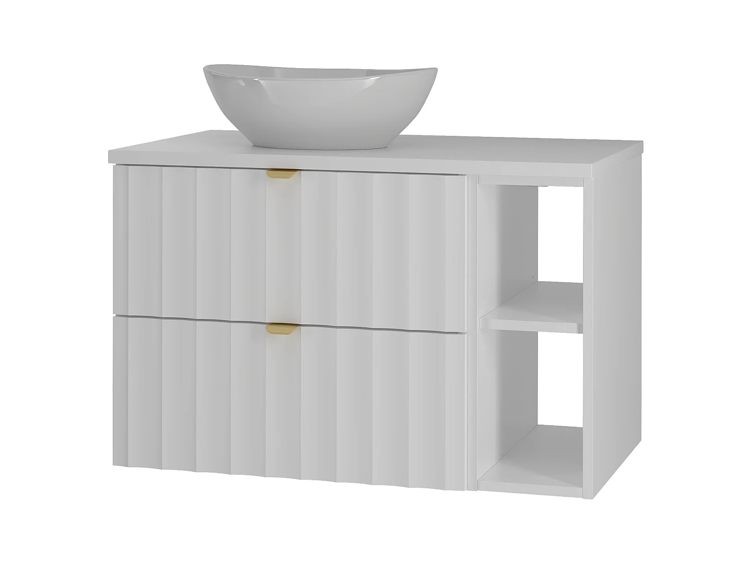 Ensemble de salle de bain blanc 80 cm Armoire avec plateau Étagère Lavabo Façades rainurées Arcos