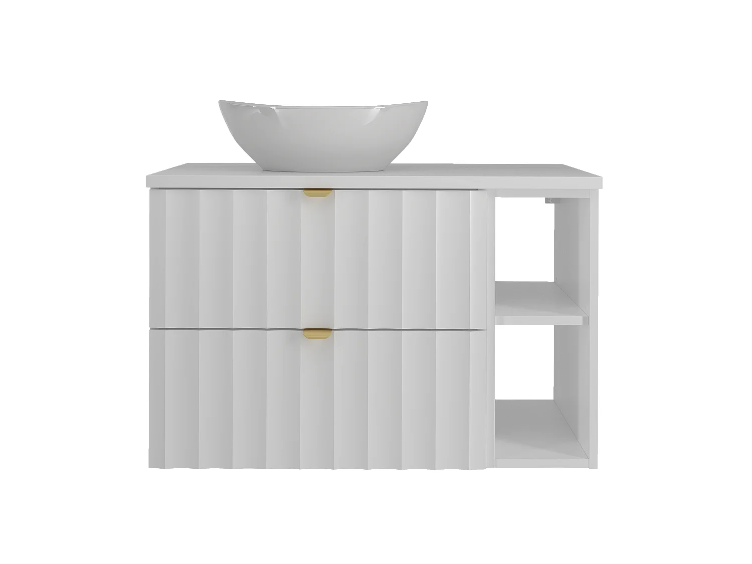 Ensemble de salle de bain blanc 80 cm Armoire avec plateau Étagère Lavabo Façades rainurées Arcos