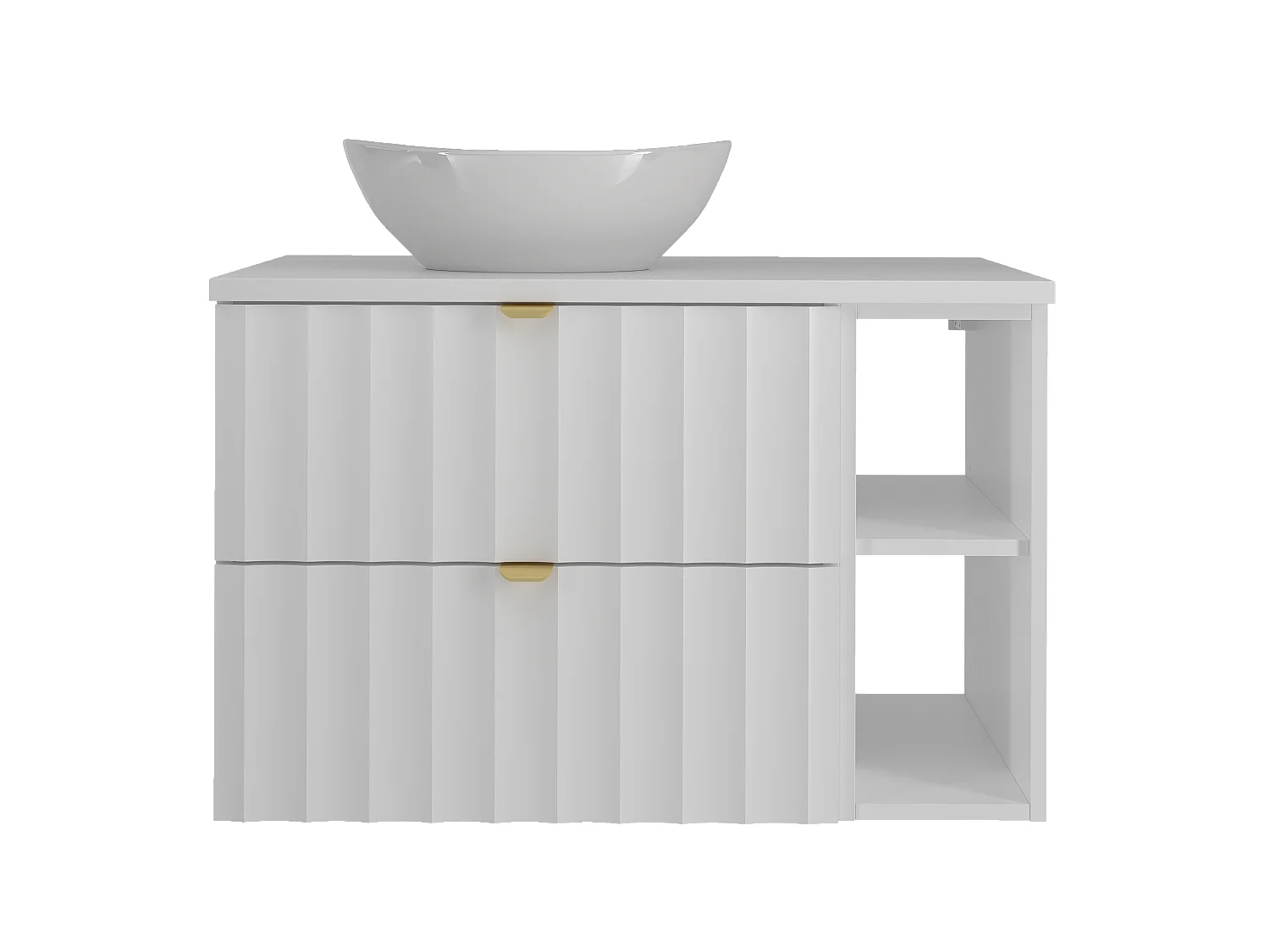 Ensemble de salle de bain blanc 80 cm Armoire avec plateau Étagère Lavabo Façades rainurées Arcos