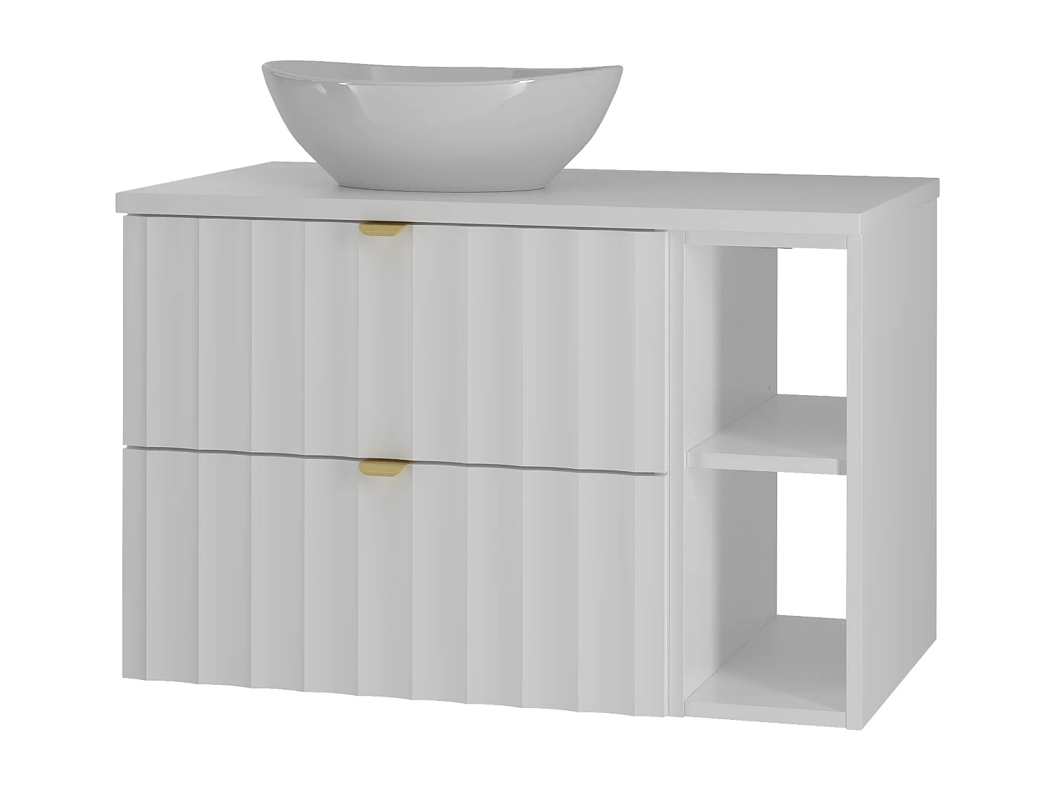 Ensemble de salle de bain blanc 80 cm Armoire avec plateau Étagère Lavabo Façades rainurées Arcos