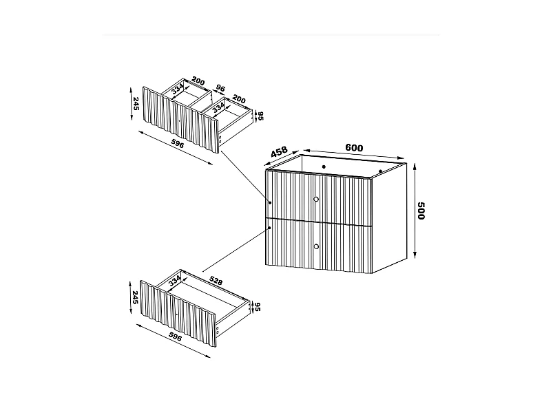 Ensemble de salle de bain en cachemire 60 cm Meuble avec lavabo Façades rainurées Aqua