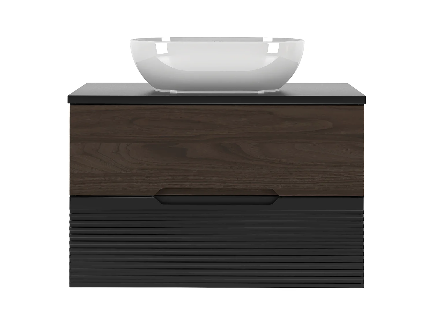 Ensemble de salle de bain 80 cm Meuble avec plan de travail Lavabo Noir mat / Noyer Avella