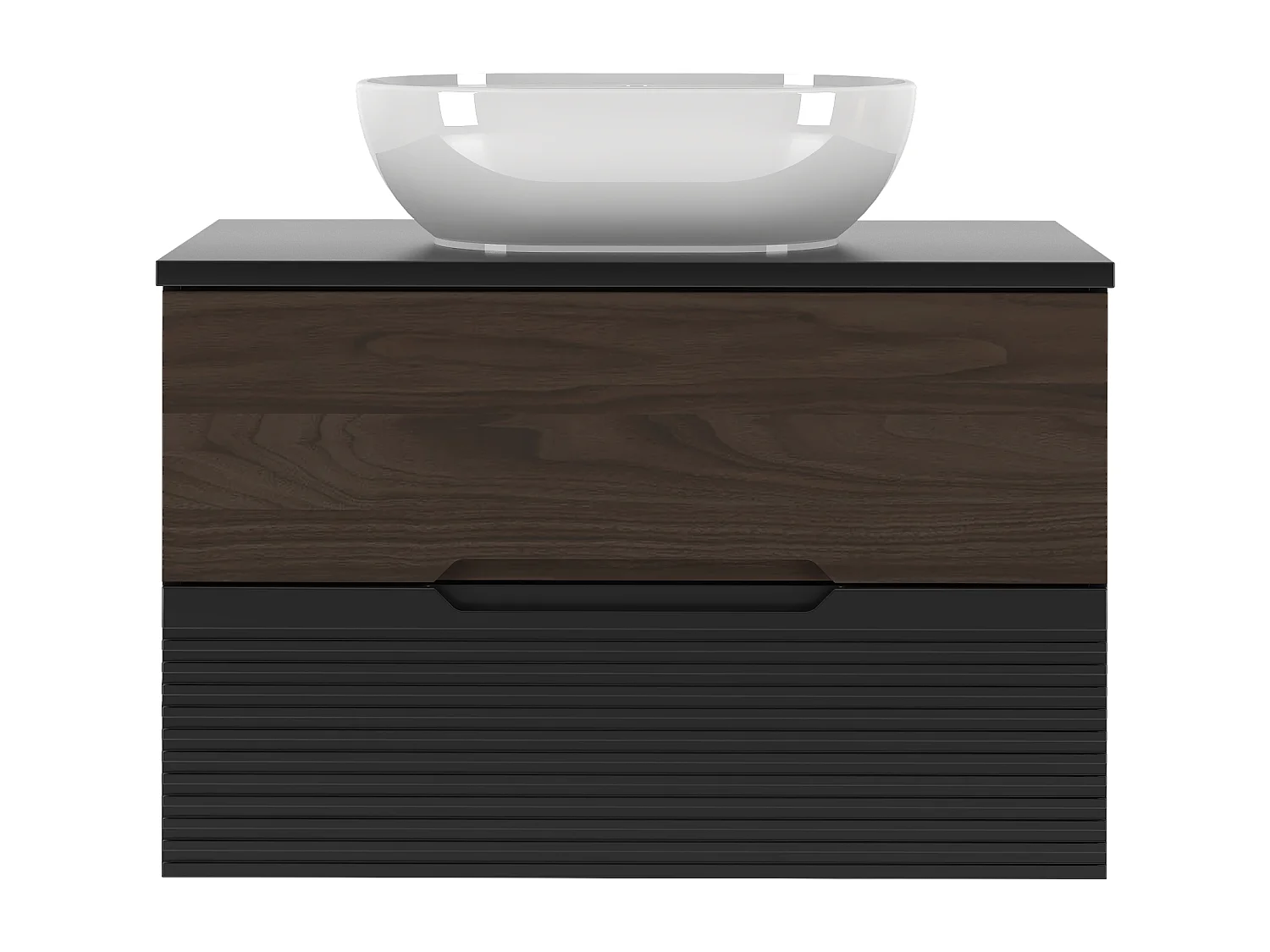 Ensemble de salle de bain 80 cm Meuble avec plan de travail Lavabo Noir mat / Noyer Avella