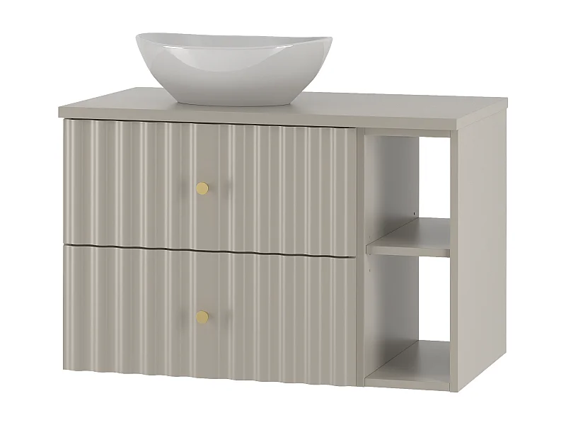 Ensemble de salle de bain en cachemire 80 cm Armoire avec plan de travail Lavabo Étagère Façades rainurées Aqua