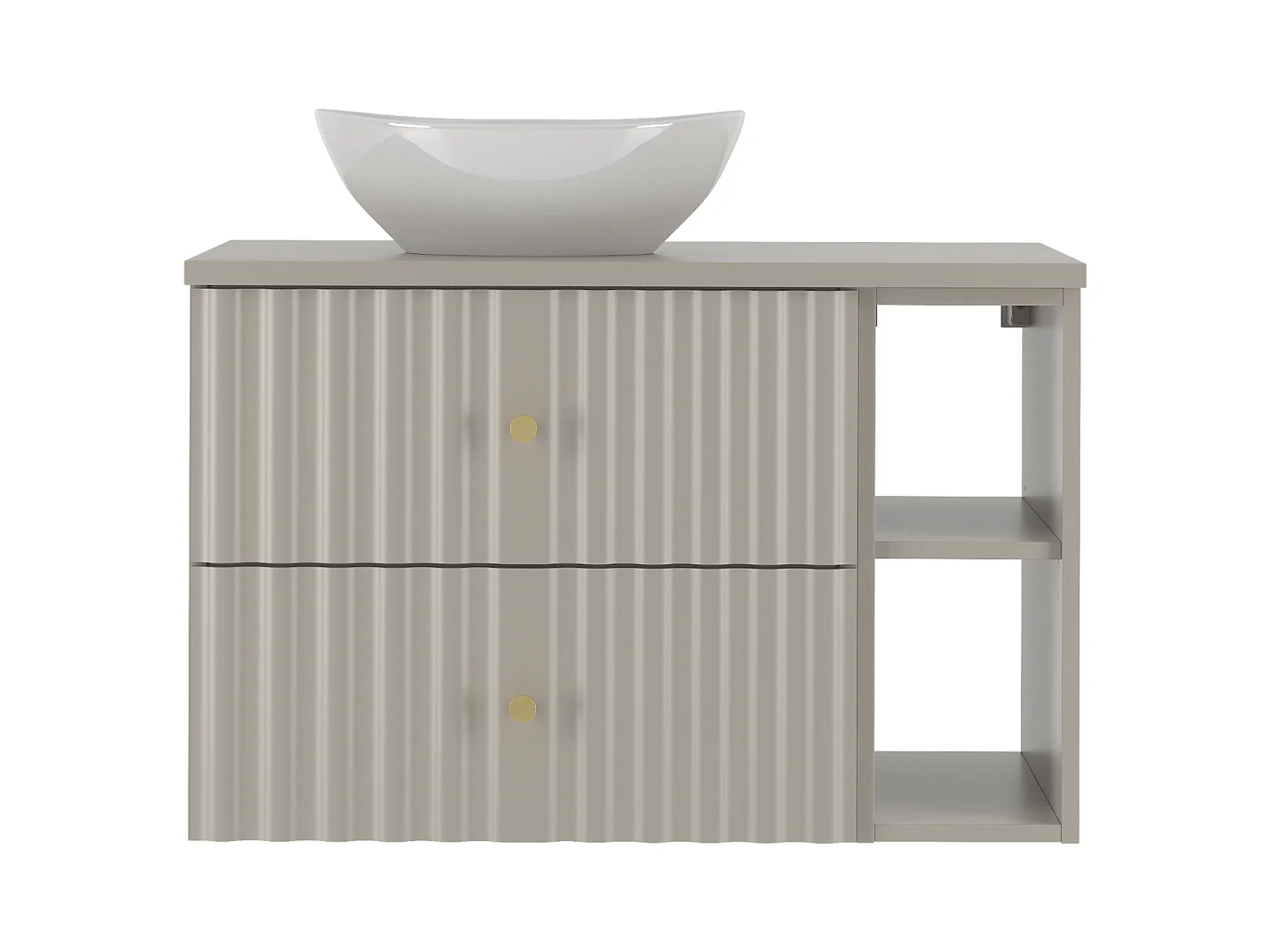 Ensemble de salle de bain en cachemire 80 cm Armoire avec plan de travail Lavabo Étagère Façades rainurées Aqua