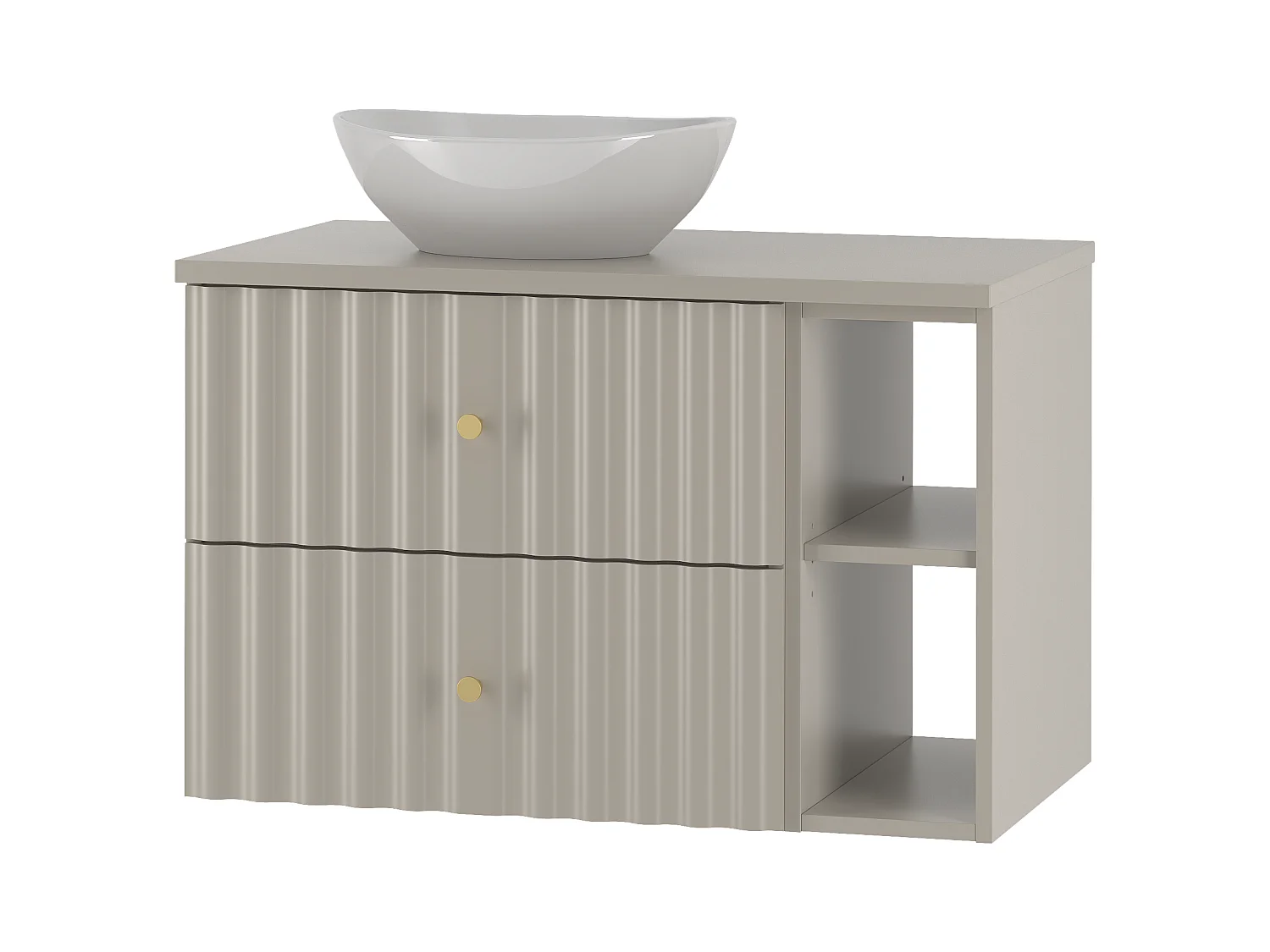 Cashmere Badezimmer Set 80cm Schrank mit Arbeitsplatte und Waschbecken und Rack geriffelte Fronten Aqua