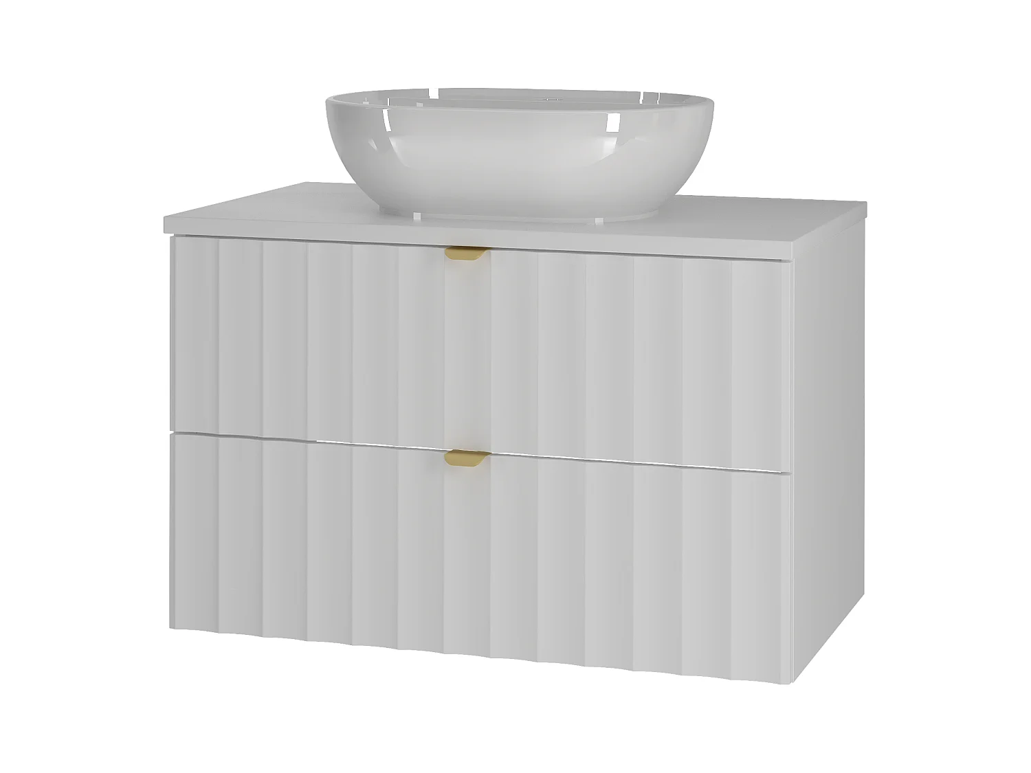 Ensemble de salle de bain blanc 80 cm Meuble avec plan de travail Lavabo Façades rainurées Arcos