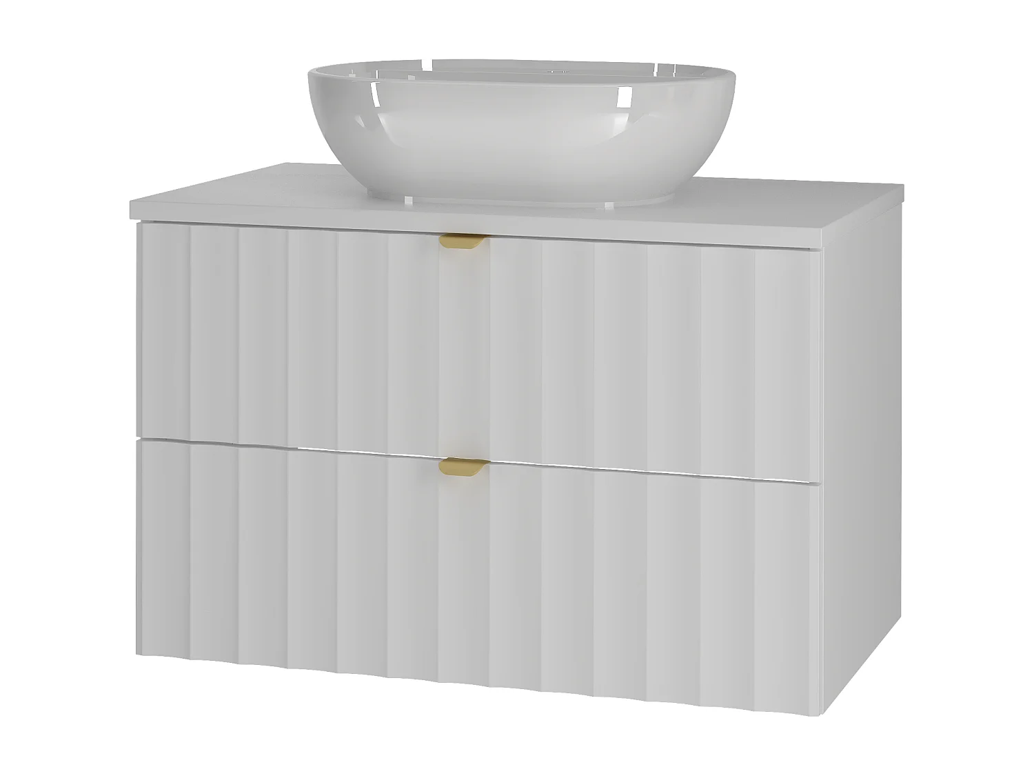 Ensemble de salle de bain blanc 80 cm Meuble avec plan de travail Lavabo Façades rainurées Arcos