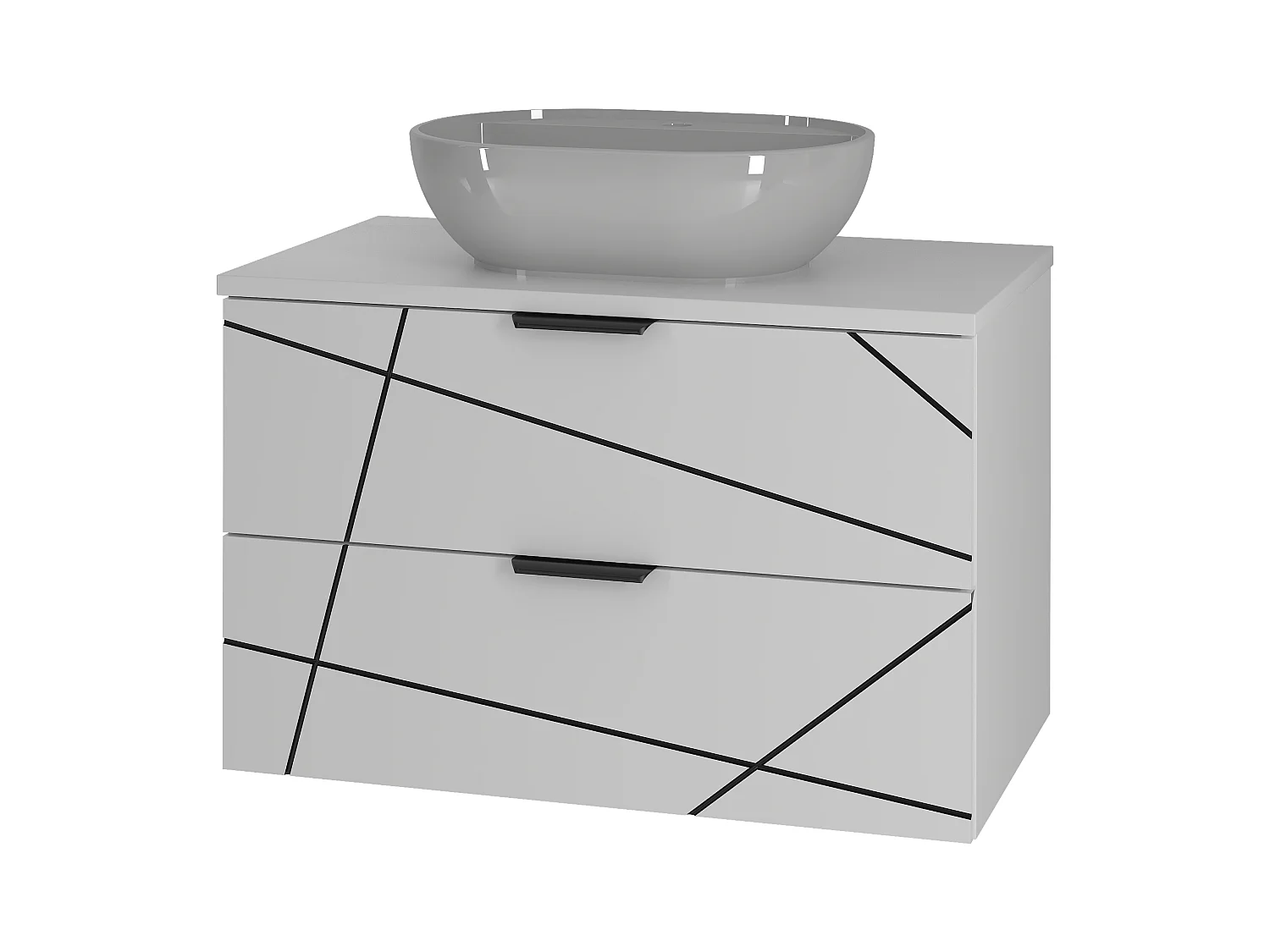 Zestaw Łazienkowy 80cm Szafka z Blatem Umywalka Biały Mat Wood