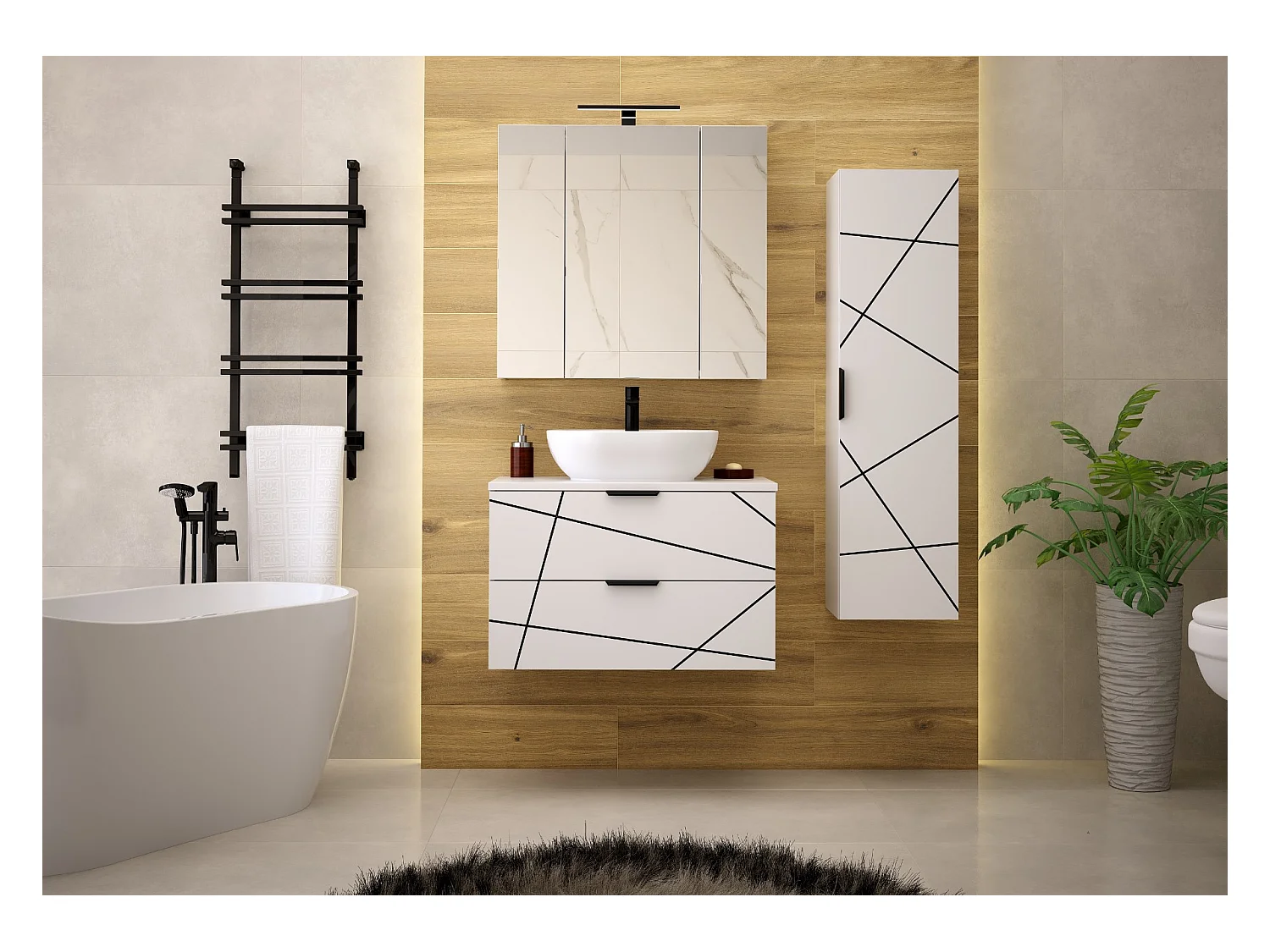 Zestaw Łazienkowy 80cm Szafka z Blatem Umywalka Biały Mat Wood