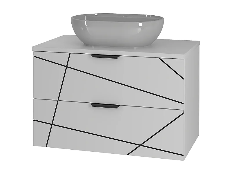 Zestaw Łazienkowy 80cm Szafka z Blatem Umywalka Biały Mat Wood