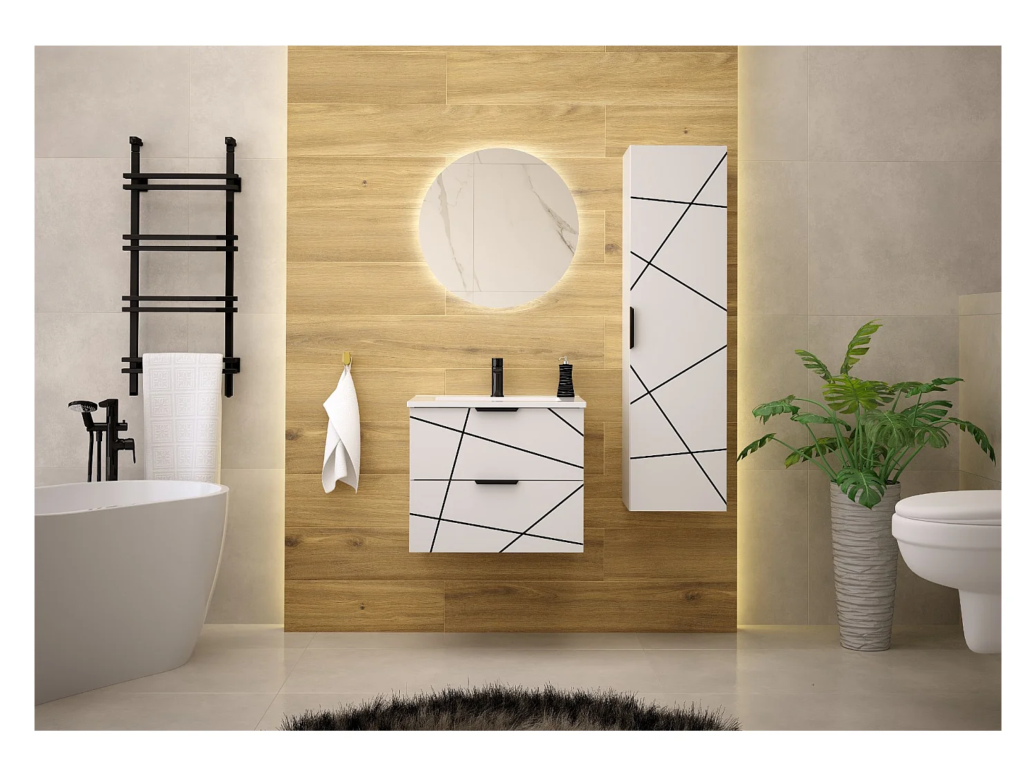 Badezimmer-Set 60 cm Schrank mit Waschbecken Weiß Matt Wood