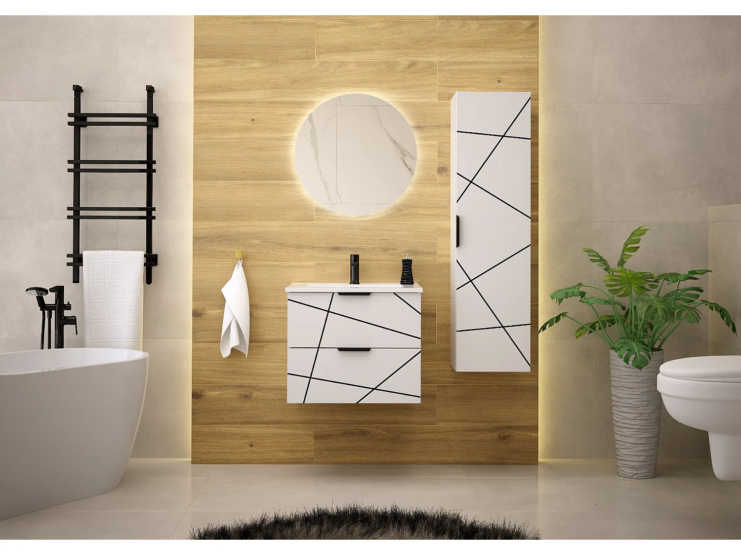 Badezimmer-Set 60 cm Schrank mit Waschbecken Weiß Matt Wood