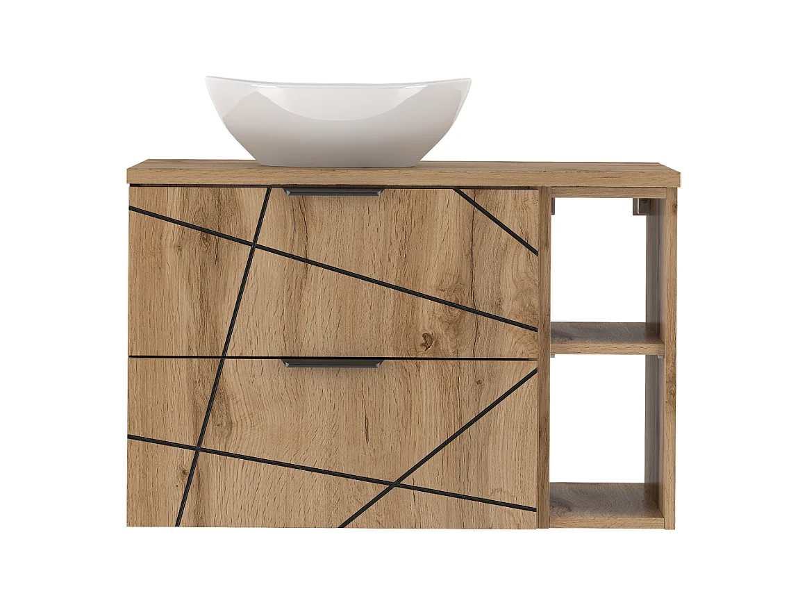 Ensemble de salle de bain 80 cm Armoire avec plan de travail Étagère Lavabo Chêne Wotan Wood