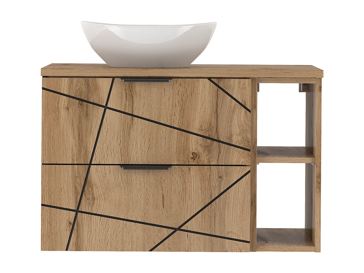 Ensemble de salle de bain 80 cm Armoire avec plan de travail Étagère Lavabo Chêne Wotan Wood