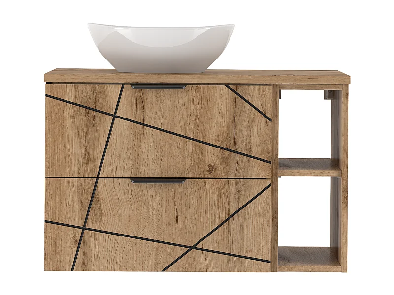 Ensemble de salle de bain 80 cm Armoire avec plan de travail Étagère Lavabo Chêne Wotan Wood