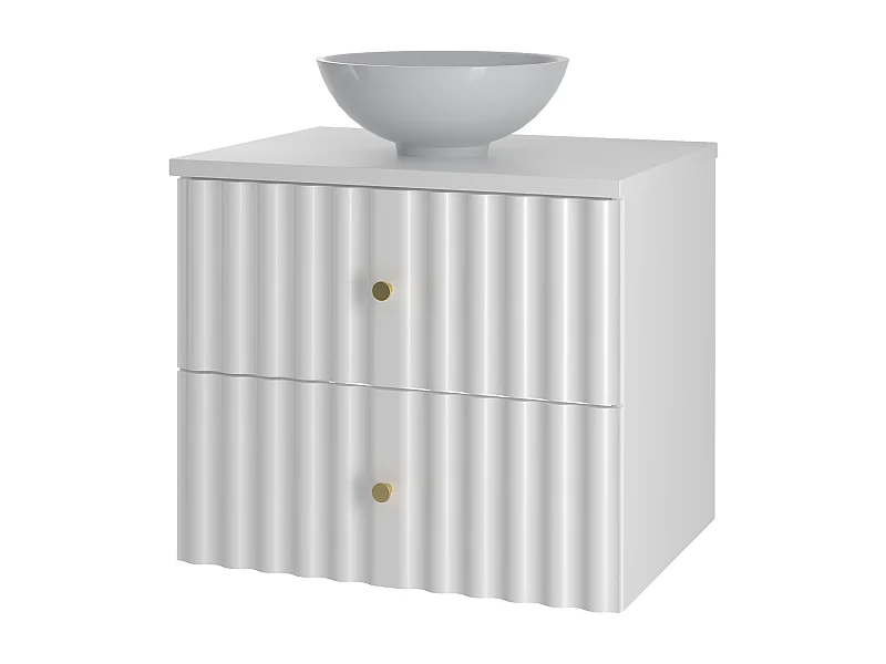 Ensemble de salle de bain blanc 60 cm Armoire avec plan de travail et lavabo Façades rainurées Aqua