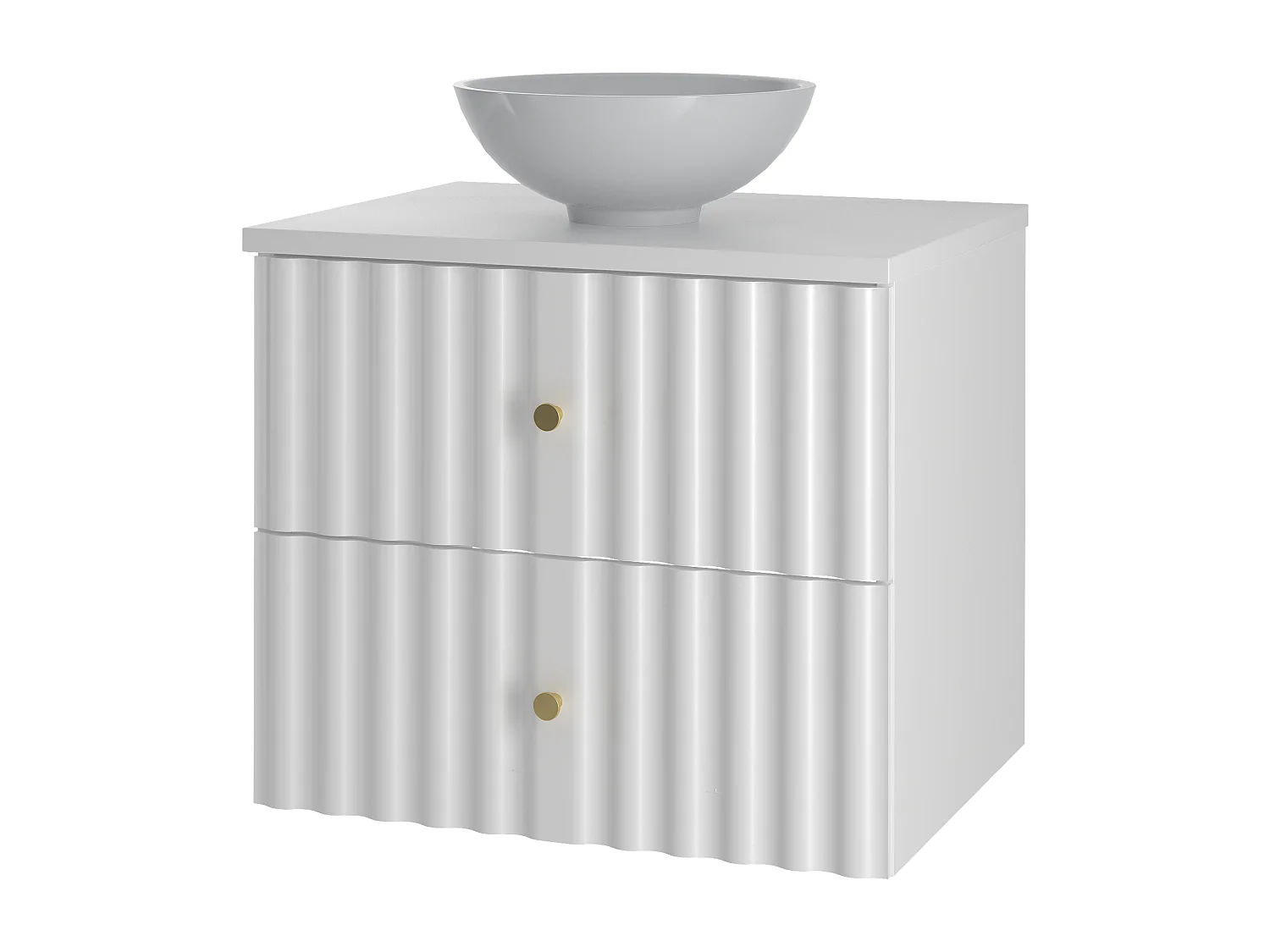 Ensemble de salle de bain blanc 60 cm Armoire avec plan de travail et lavabo Façades rainurées Aqua
