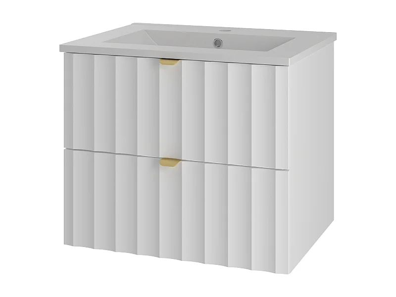 Ensemble de salle de bain blanc 60 cm Meuble avec lavabo Façades rainurées Arcos