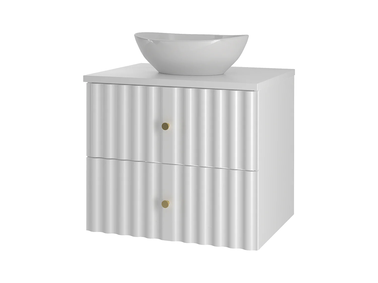 Ensemble de salle de bain blanc 60 cm Armoire avec plan de travail et lavabo Façades rainurées Aqua