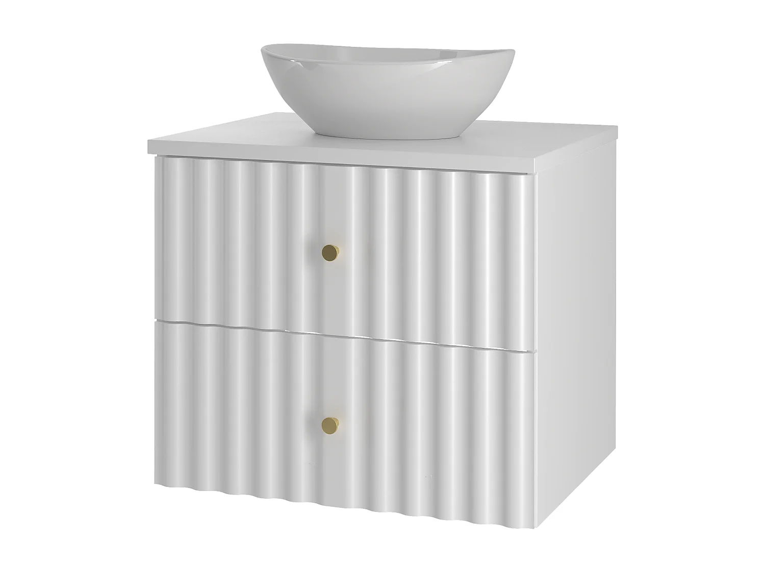 Ensemble de salle de bain blanc 60 cm Armoire avec plan de travail et lavabo Façades rainurées Aqua