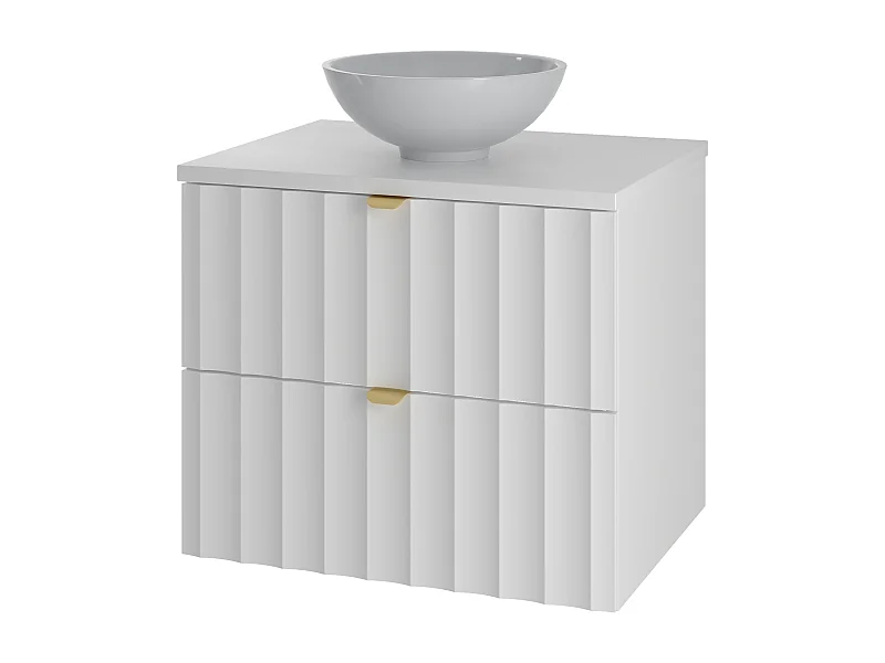 Ensemble de salle de bain blanc 60 cm Meuble avec plan de travail Lavabo Façades rainurées Arcos
