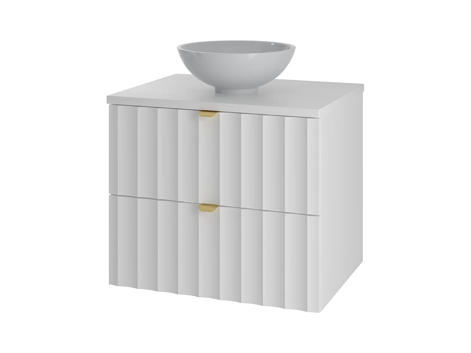 Ensemble de salle de bain blanc 60 cm Meuble avec plan de travail Lavabo Façades rainurées Arcos