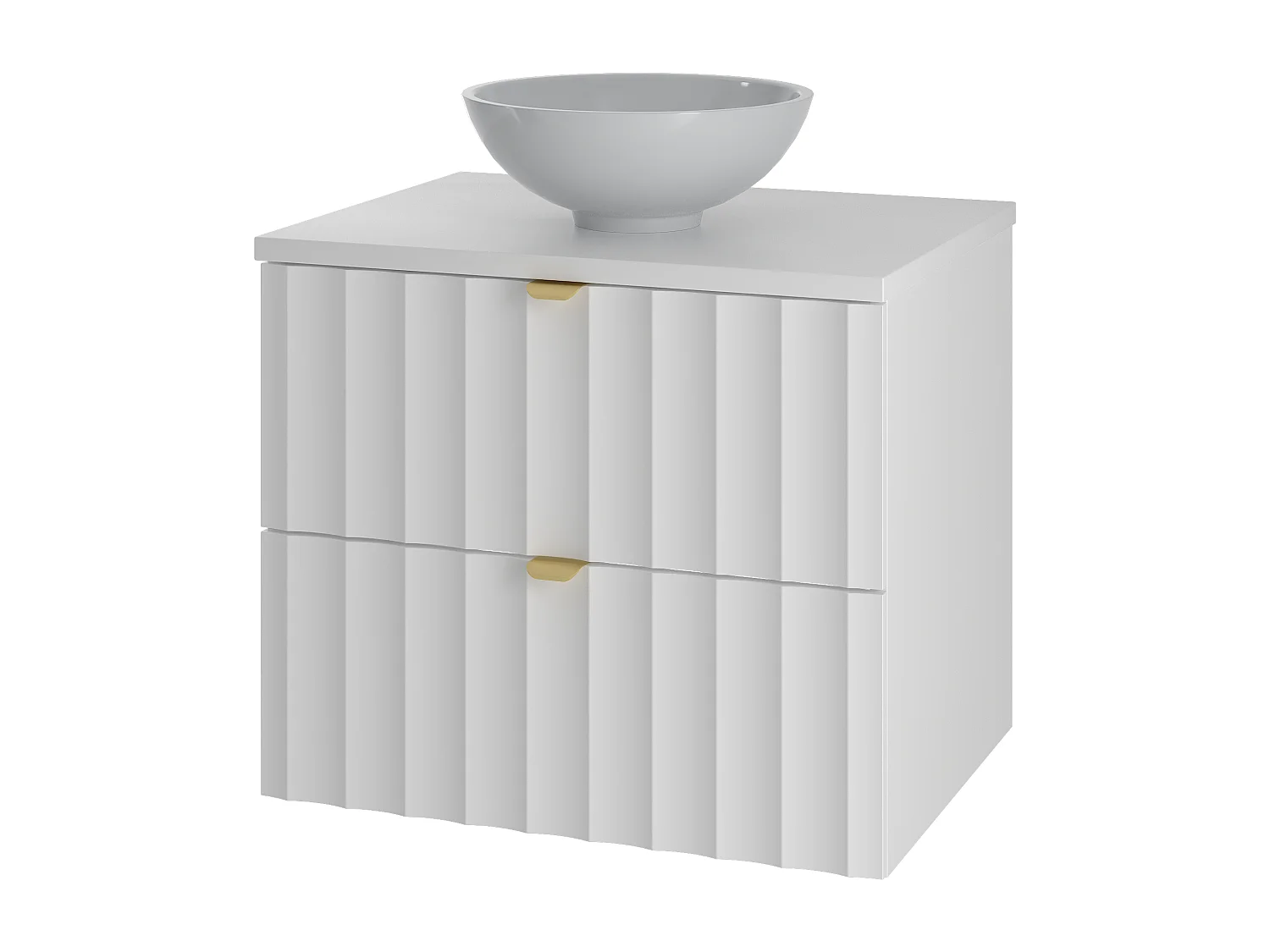 Ensemble de salle de bain blanc 60 cm Meuble avec plan de travail Lavabo Façades rainurées Arcos