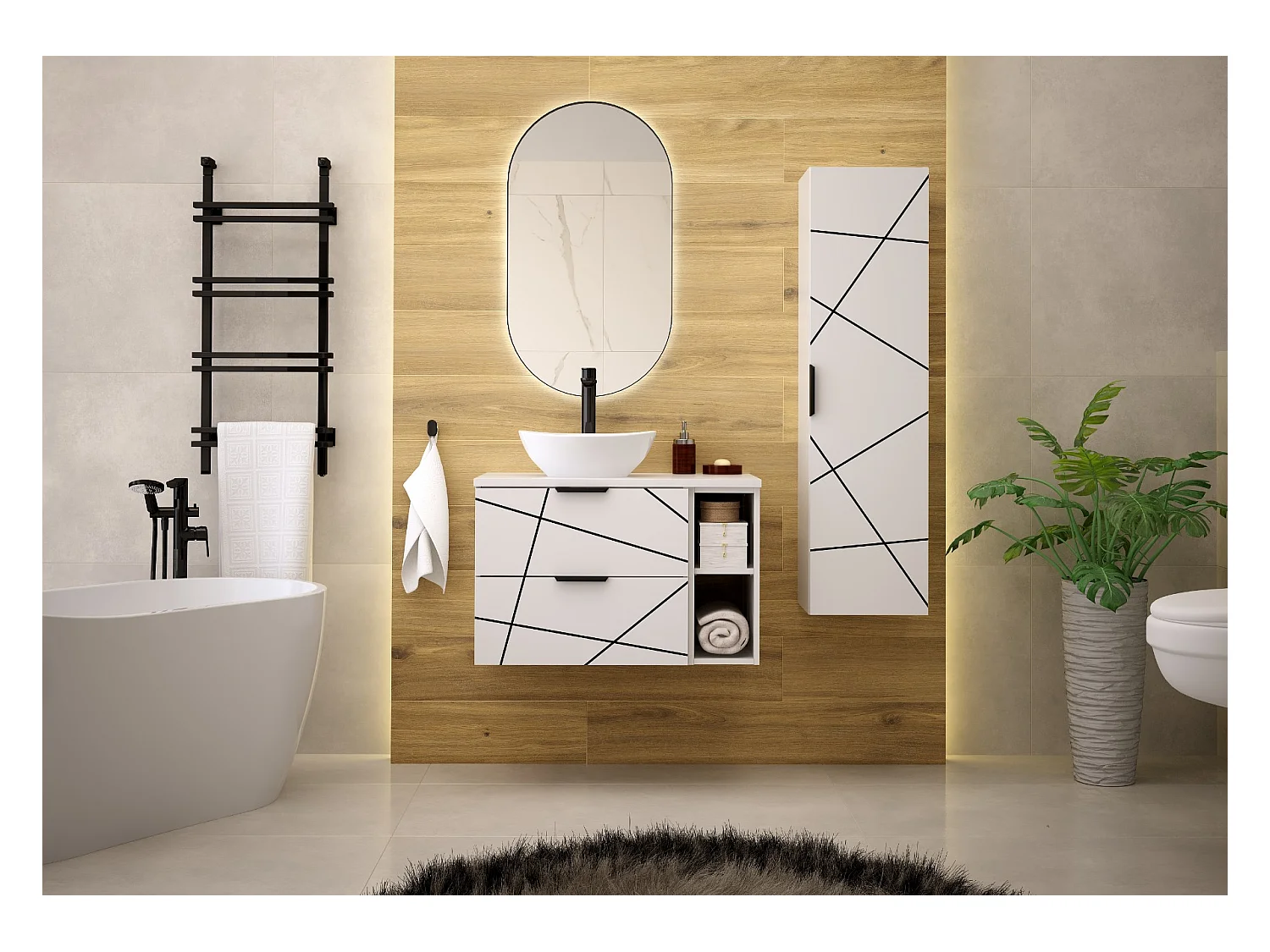 Badezimmerschrank Hochschrank 1 Tür Weiß Matt Wood