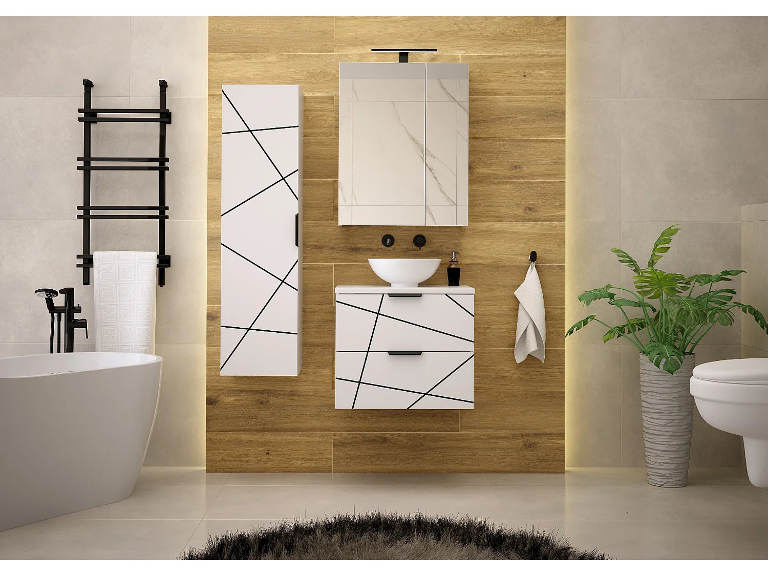 Badezimmerschrank Hochschrank 1 Tür Weiß Matt Wood