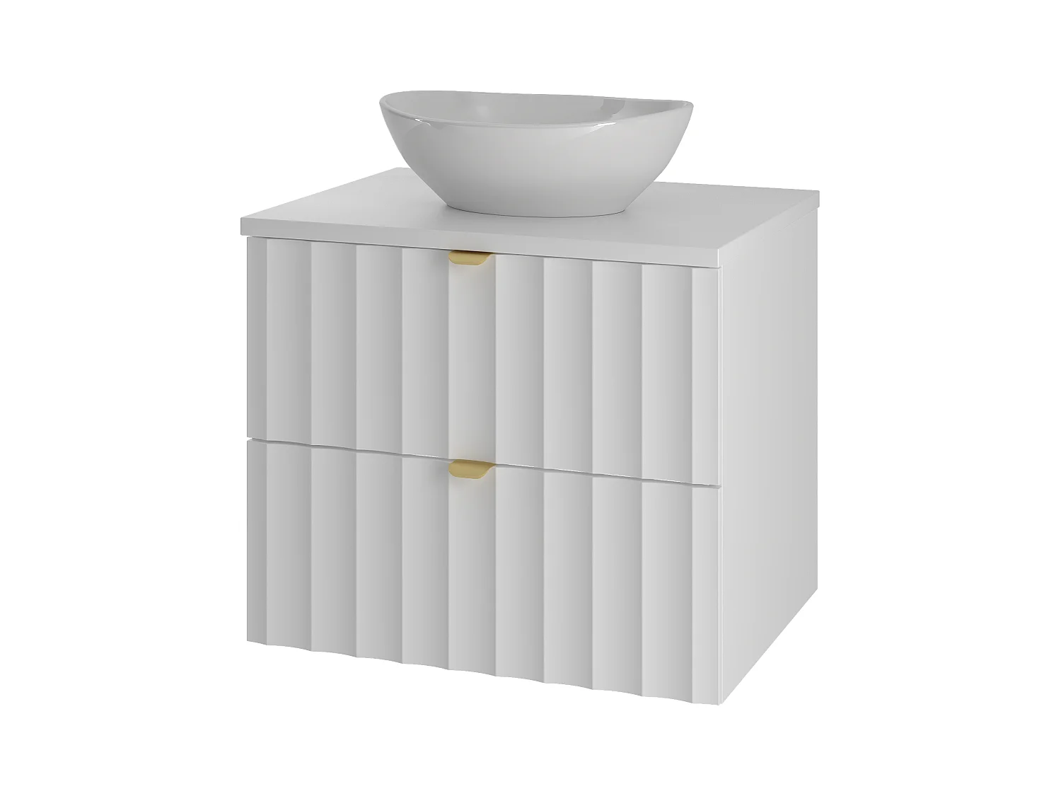 Ensemble de salle de bain blanc 60 cm Meuble avec plan de travail Lavabo Façades rainurées Arcos