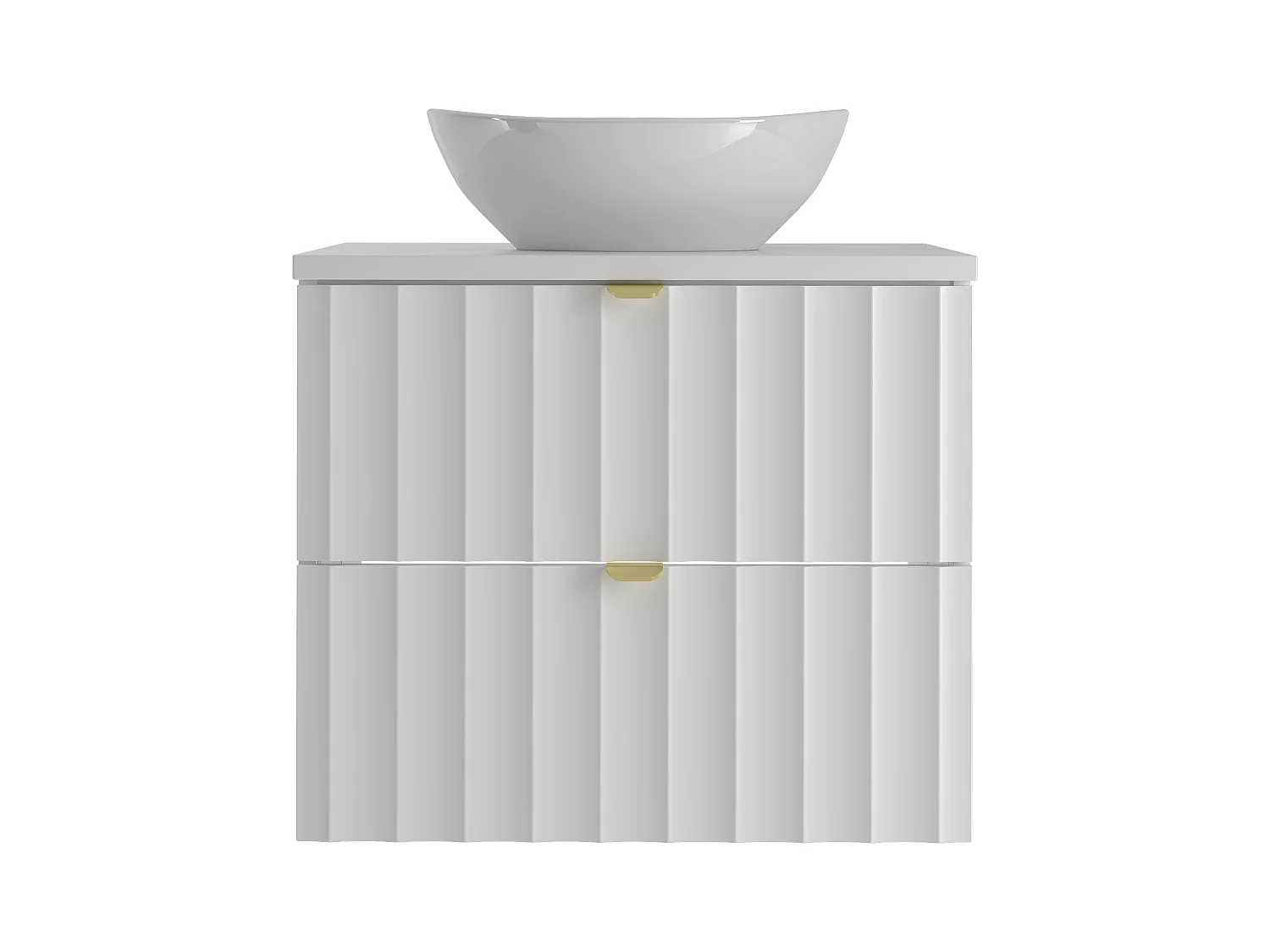 Ensemble de salle de bain blanc 60 cm Meuble avec plan de travail Lavabo Façades rainurées Arcos