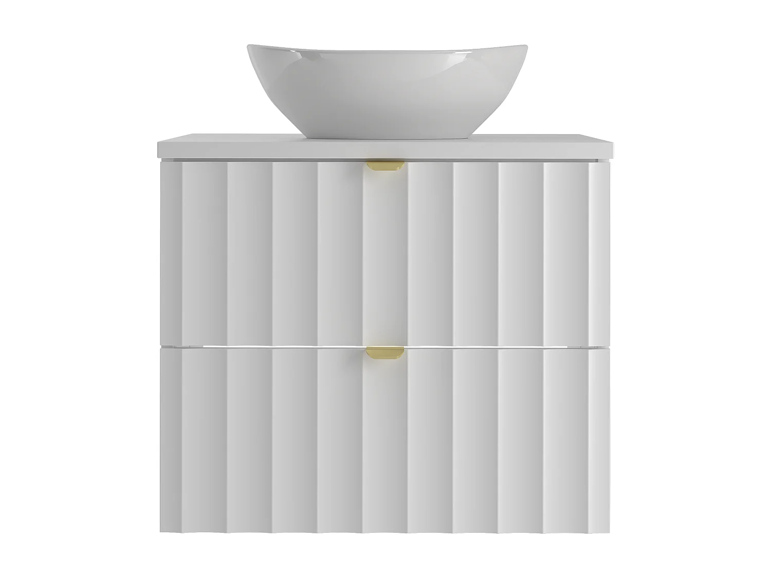 Ensemble de salle de bain blanc 60 cm Meuble avec plan de travail Lavabo Façades rainurées Arcos