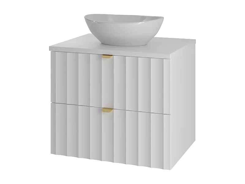 Ensemble de salle de bain blanc 60 cm Meuble avec plan de travail Lavabo Façades rainurées Arcos