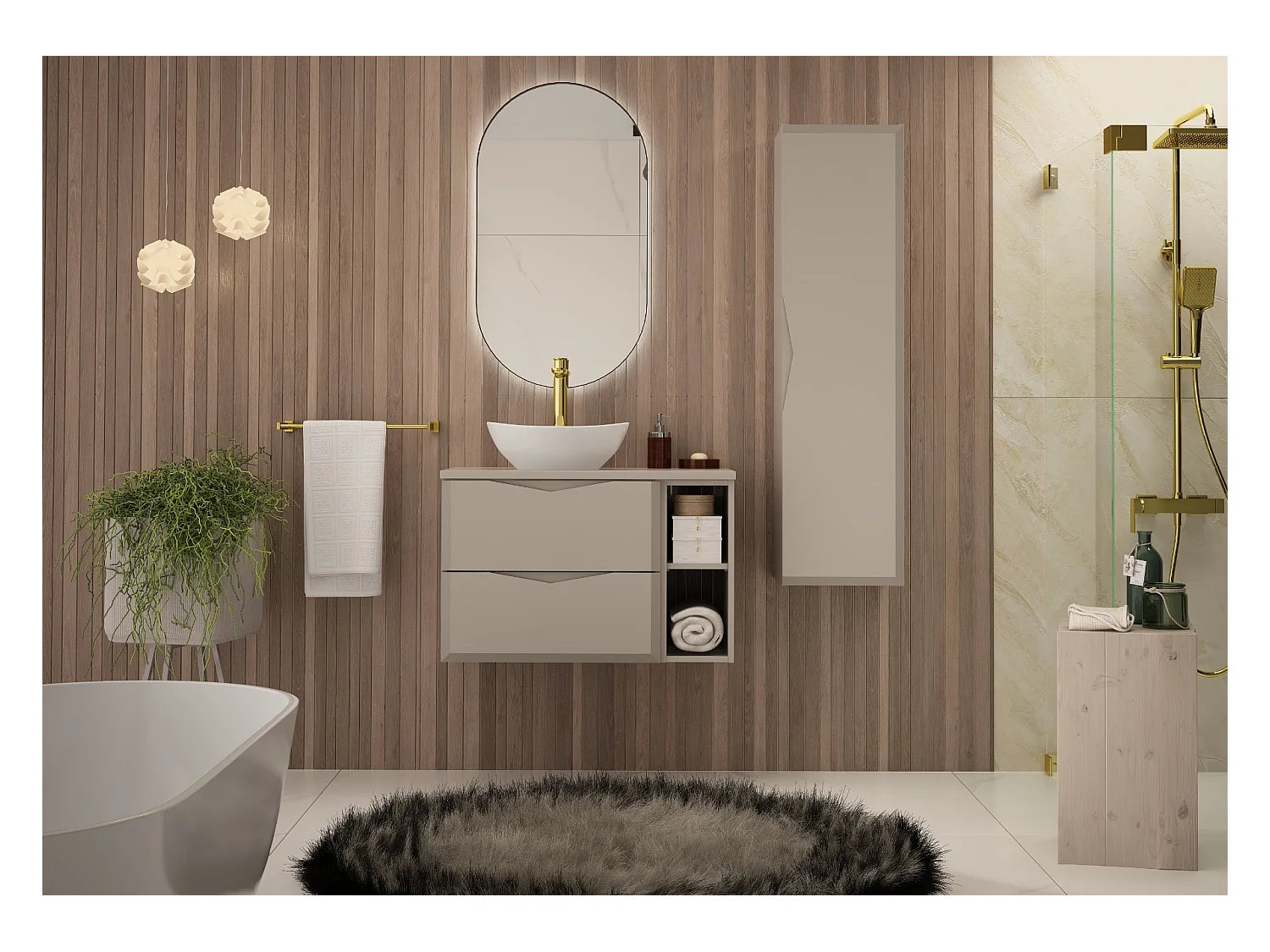 Ensemble de salle de bain en cachemire 80 cm Armoire avec plan de travail Lavabo Étagère Delica