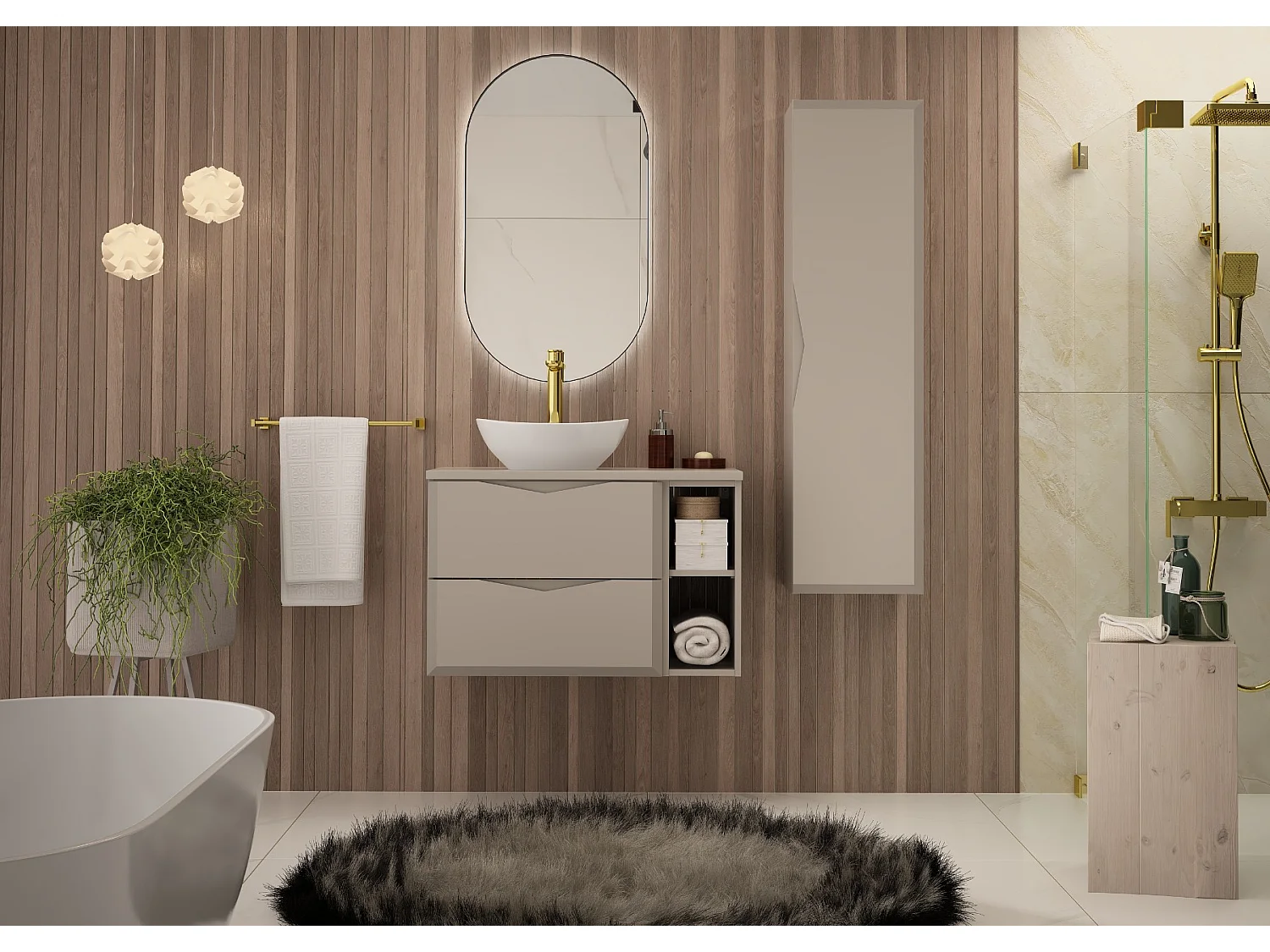 Ensemble de salle de bain en cachemire 80 cm Armoire avec plan de travail Lavabo Étagère Delica