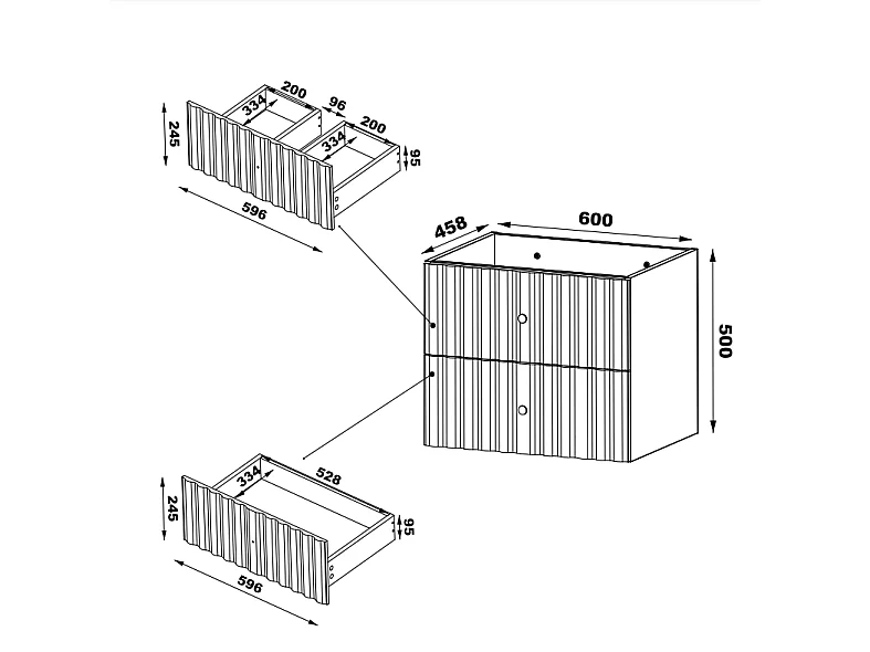 Ensemble de salle de bain en cachemire 120 cm Armoire avec plateau Façade rainurée Aqua