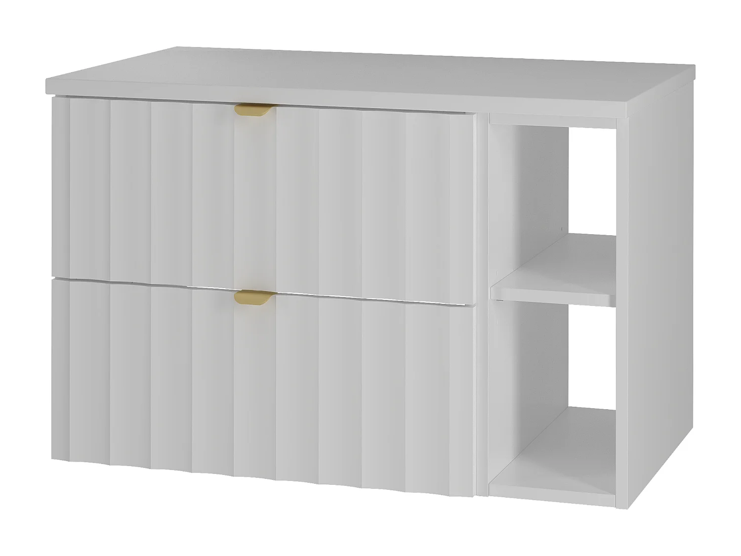 Weiß Bathroom Set 80cm Schrank mit Arbeitsplatte und Regal geriffelte Fronten Arcos