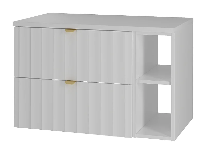 Weiß Bathroom Set 80cm Schrank mit Arbeitsplatte und Regal geriffelte Fronten Arcos