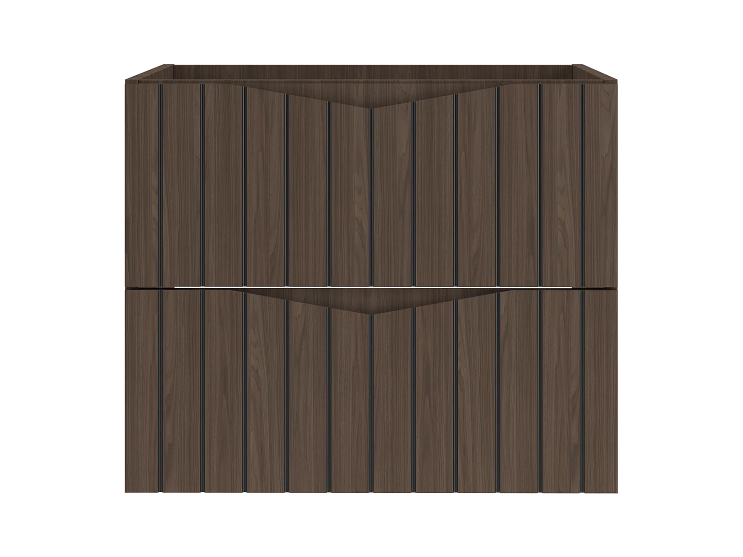 Armoire de salle de bain sous lavabo 60 cm 2 tiroirs façades rainurées chêne noyer Stella