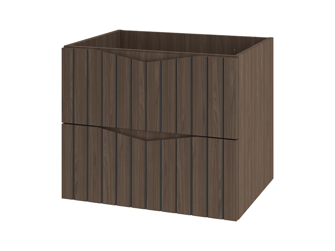 Badezimmerschrank unter Waschbecken 60 cm 2 Schubladen Geriffelte Fronten Eiche Nussbaum Stella