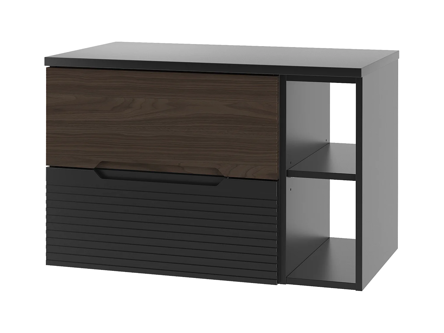 Ensemble de salle de bain 80 cm Armoire avec plateau Étagère Noir mat / Noyer Avella