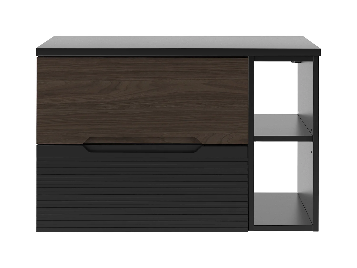 Ensemble de salle de bain 80 cm Armoire avec plateau Étagère Noir mat / Noyer Avella