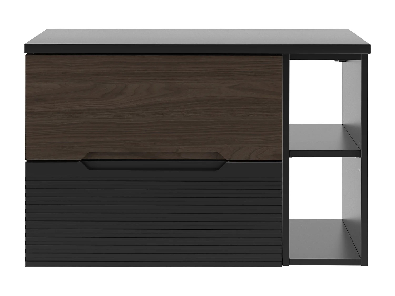 Ensemble de salle de bain 80 cm Armoire avec plateau Étagère Noir mat / Noyer Avella