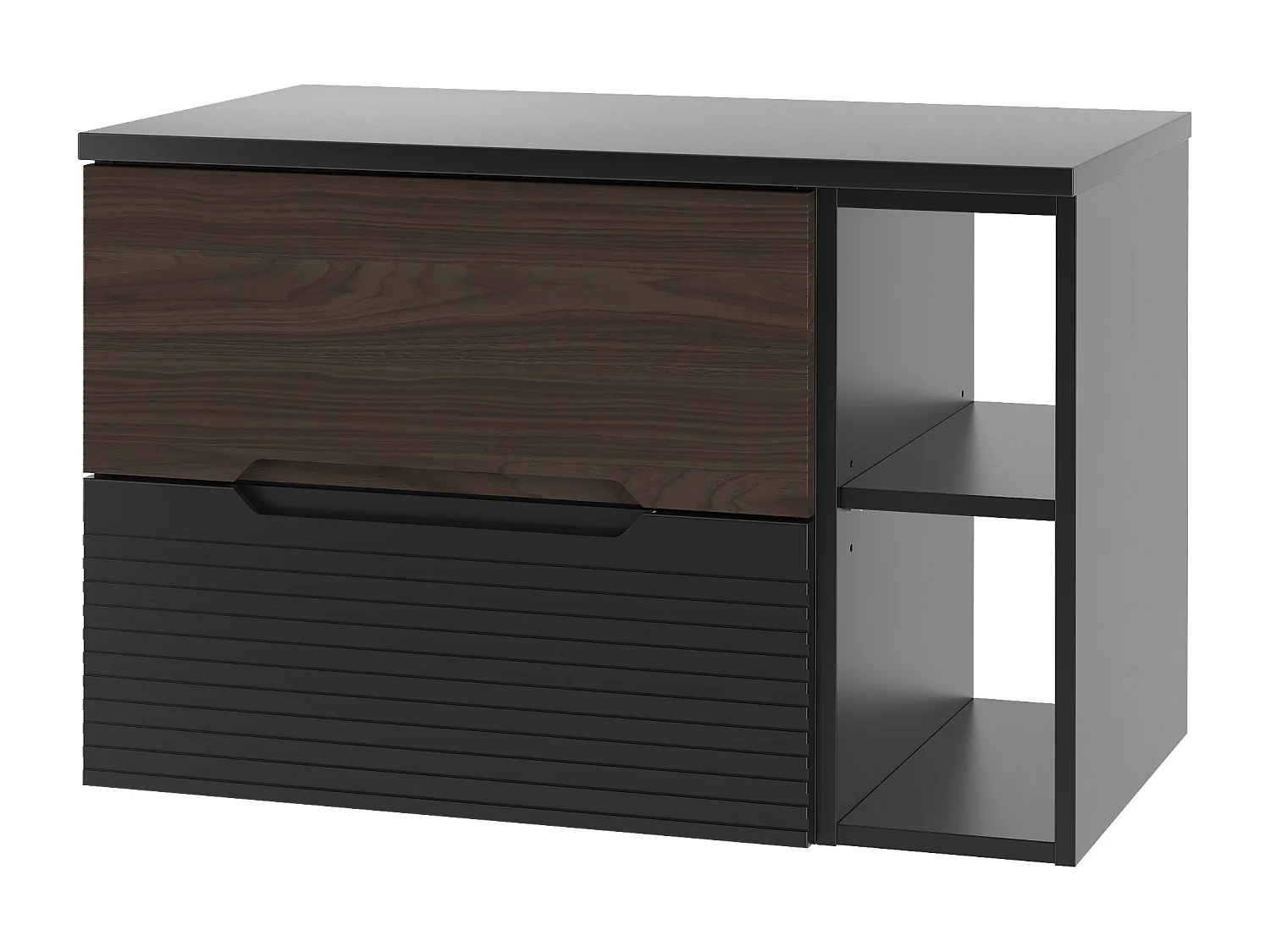 Ensemble de salle de bain 80 cm Armoire avec plateau Étagère Noir mat / Noyer Avella