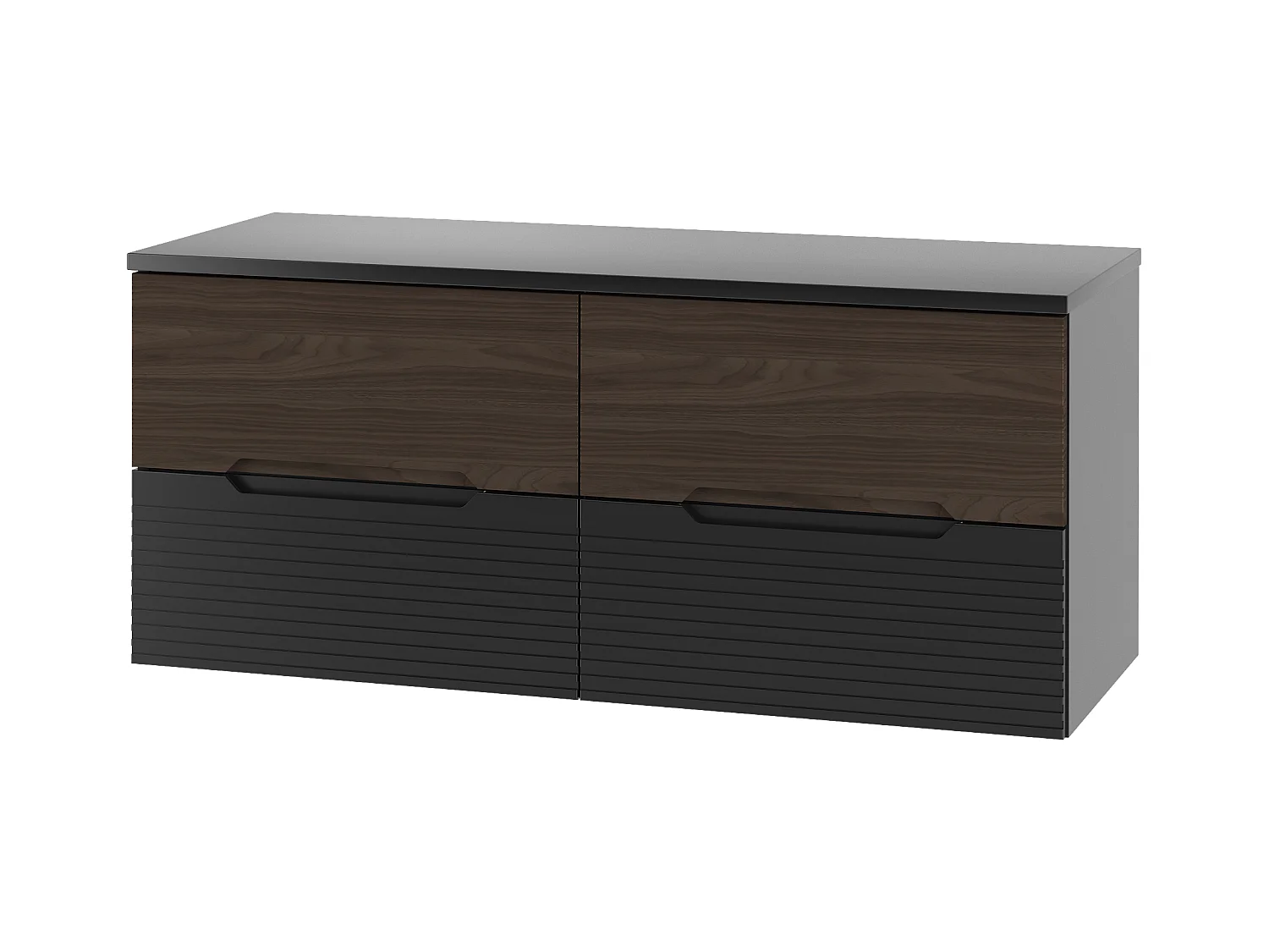 Ensemble de salle de bain 120 cm Armoire avec plateau Noir mat / Noyer Avella